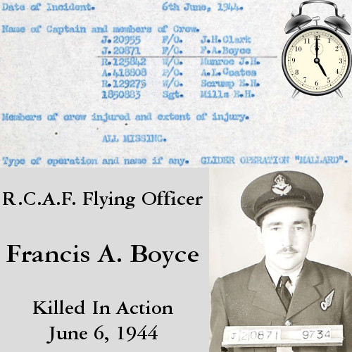 R.C.A.F. Flying Officer Francis A. Boyce Killed In Action June 6, 1944